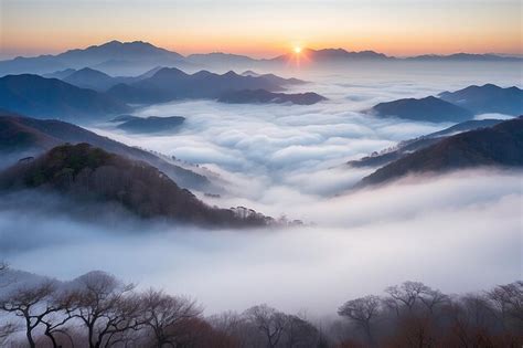 Premium Photo Seoraksan Mountains Is Covered By Morning Fog And