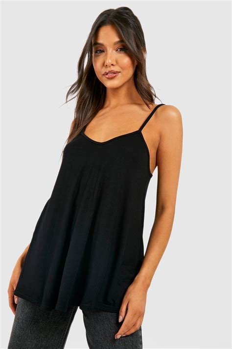 Black Basic Swing Cami Top Boohoo Uk