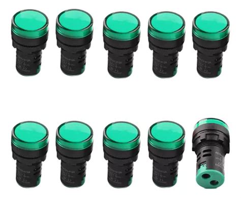 10 Piezas Foco Piloto Led Verde 110v 22mm Tablero Industrial Envío gratis