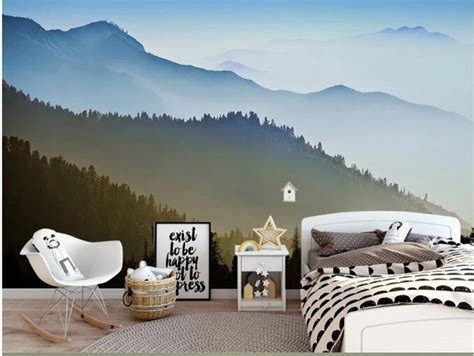 Ombre Mountains Mural Wallpaper Geometry Mountain Landscape Etsy