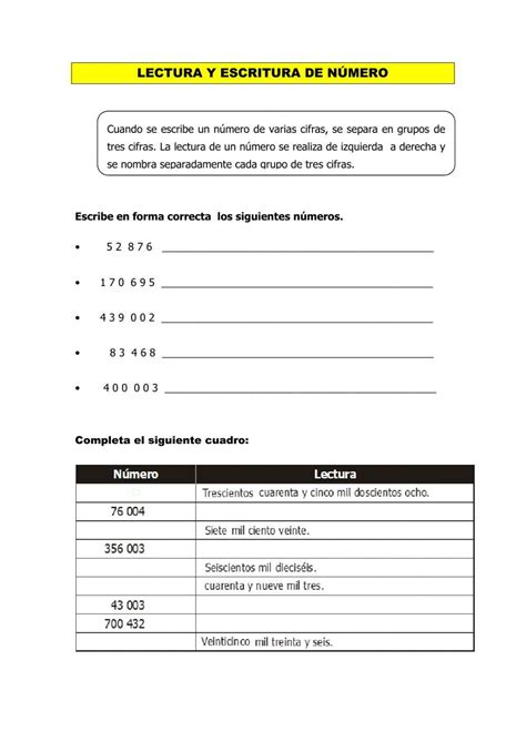 Lectura Y Escritura De Números Naturales De Hasta Seis Cifras Online