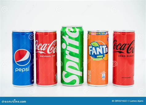 Group of Most Popular Brands of Soda Drinks in Aluminum Cans Isolated ...