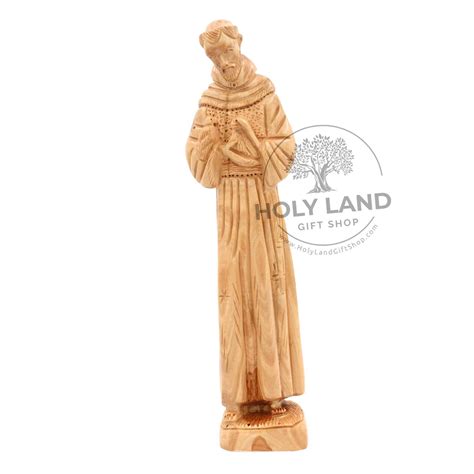 Saint Francis Holding Birds Statue Olive Wood Holy Land T Shop