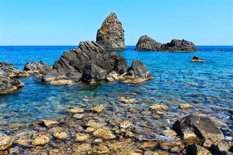 Aci Trezza Faraglioni Sicily Coast Stock Image Colourbox