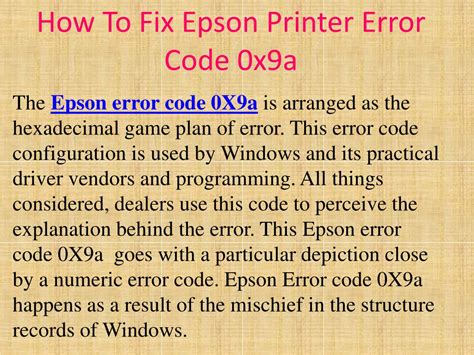 PPT How To Fix Epson Printer Error Code 0x9a PowerPoint Presentation