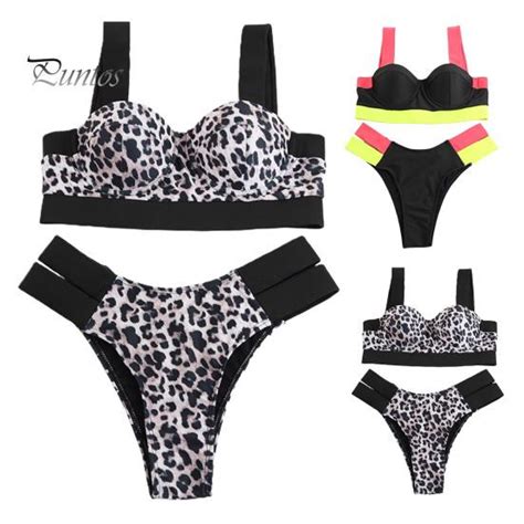 Buy High Waist Wide Shoulder Straps Padded Underwire Beach Bikini Set