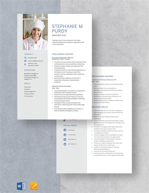 Executive Chef Resume In Word Pages Download