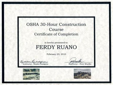 Osha Certificate Of Completion Template