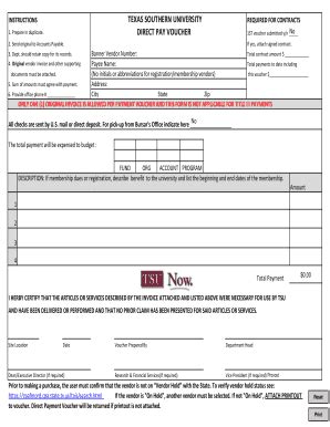 Fillable Online Tsu Texas Southern University Direct Pay Voucher Tsu