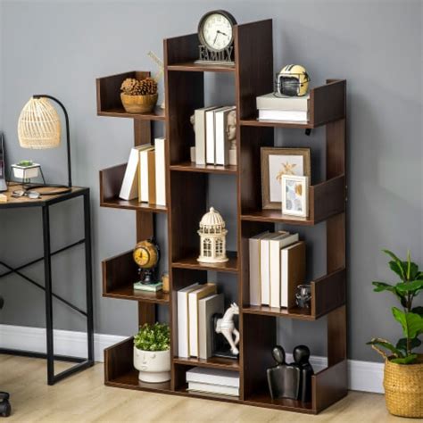 Tree Bookshelf Modern Free Standing Bookcase W 13 Open Shelves For