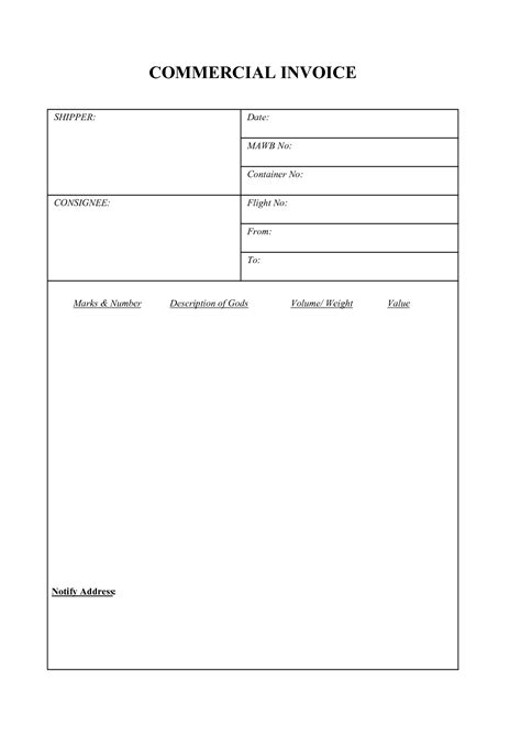 Commercial Invoice Template Pdf Fillable - PDF Template