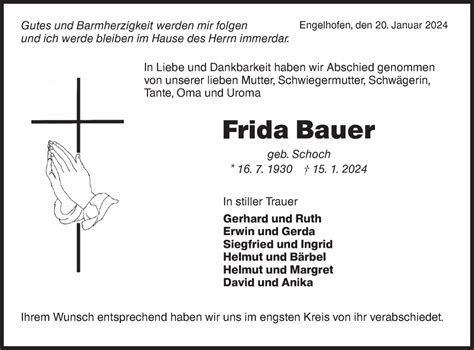 Traueranzeigen Von Frida Bauer Südwest Presse Trauer