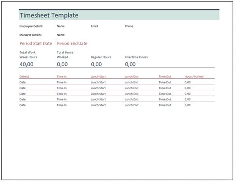 √ Free Printable Timesheet Template Excel