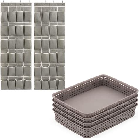 Ezoware Pack Of 4 Large Gray Plastic Woven Storage Basket