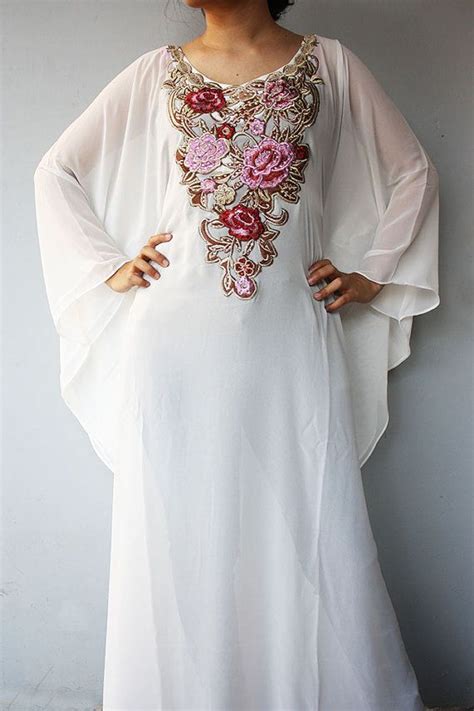 Exclusive One Moroccan White Caftan Red Gold Sequin Embroidery Dubai