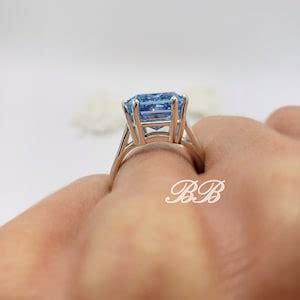 Mm Blue Crushed Ice Radiant Cut Eight Prong Solitaire Statement Ring