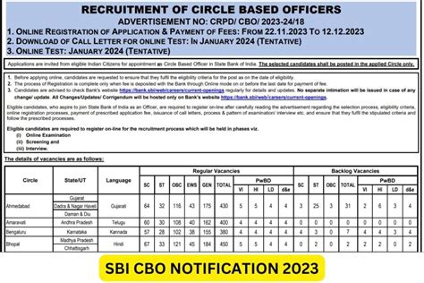 Sbi Cbo Recruitment Notification Vacancy Apply Online