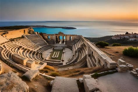 Premium Photo | A greek theatre with a view of the sea and the sky