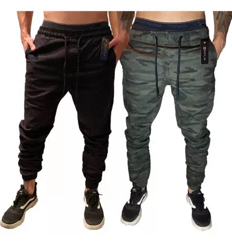 Kit Cal As Jeans Camuflada Masculina Jogger C Punho Lycra