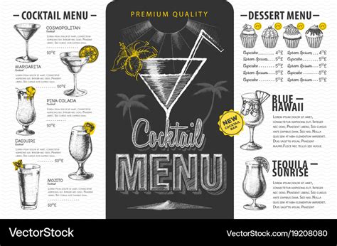 Vintage Cocktail Menu Design Beverages Menu Vector Image