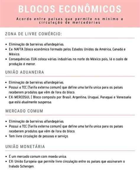 Mapa mental de Blocos Econômicos Blocos econômicos Resumos enem