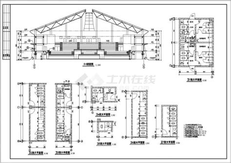 某大型体育馆设计cad全套建筑施工图（标注详细）建筑施工图土木在线