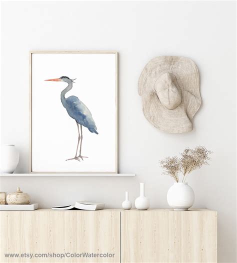 Heron Wall Decor Egret Home Decor Heron Painting Blue Heron | Etsy