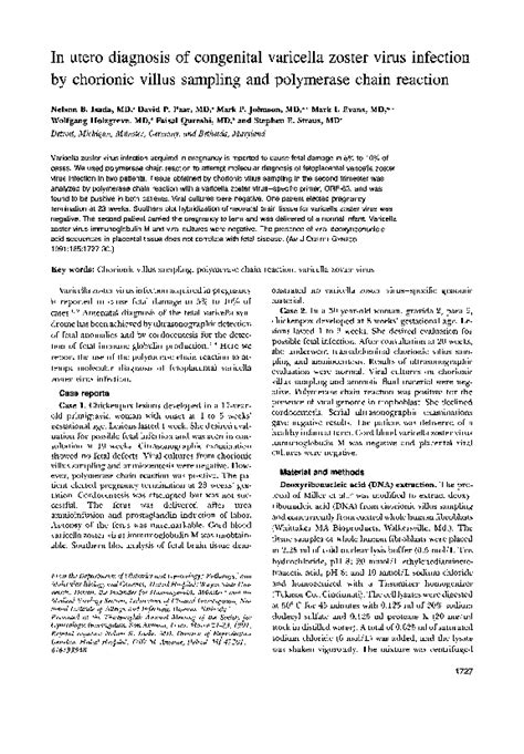 Pdf In Utero Diagnosis Of Congenital Varicella Zoster Virus Infection By Chorionic Villus