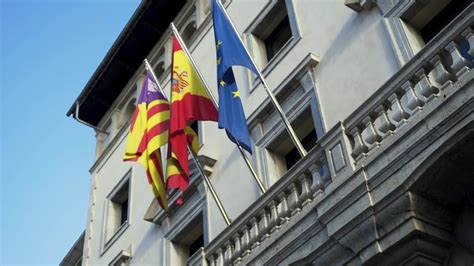 Flags Of European Countries On Embassy House Facade Stock Colorful