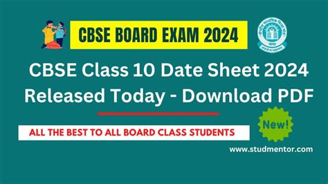 Cbse Class 10 Date Sheet 2024 Released Today Download Pdf