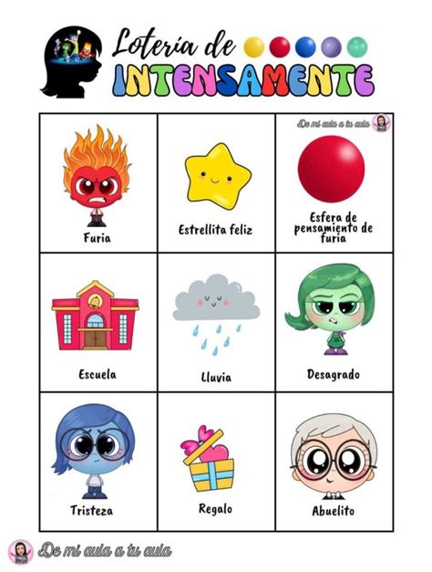 Lotería de imágenes de Intensamente in 2024 Board games Loteria