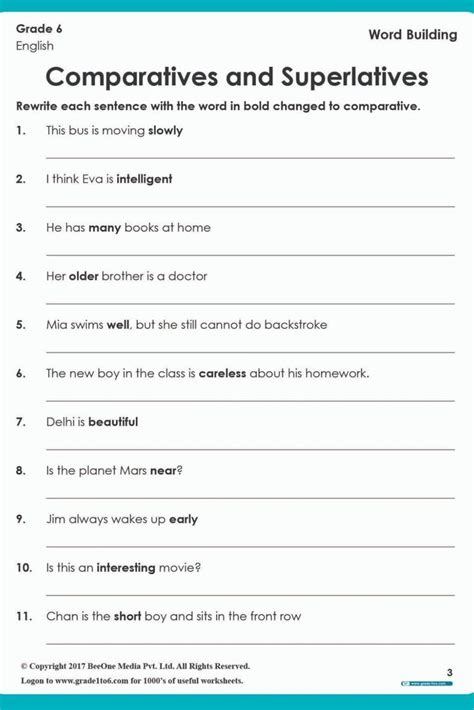 The Worksheet For Comparing Words In English