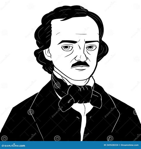 Edgar Allan Poe Cartoon Portrait Face Black White Stock Illustration - Illustration of white ...