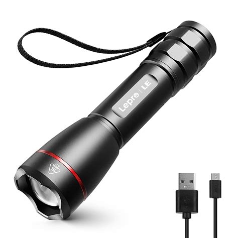 Lepro LED Torch Rechargeable, 15000 Lux Super Bright Adjustable Focus ...