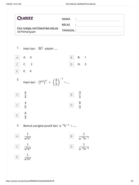 Soal Pas Ganjil Matematika Kelas X Pdf