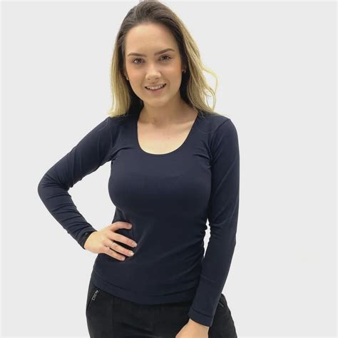 Blusa manga longa lupo gola redonda clássica sem costura feminina