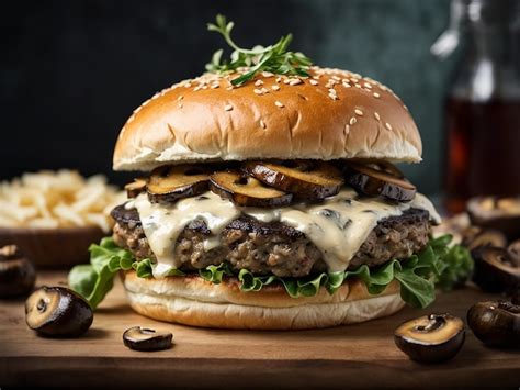 Premium Ai Image Portobello Mushroom Burger A Burger With A Grilled