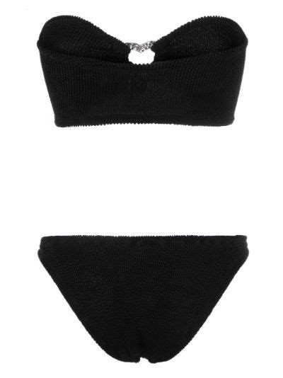Hunza G Black Nicole Crinkled Bandeau Bikini Browns