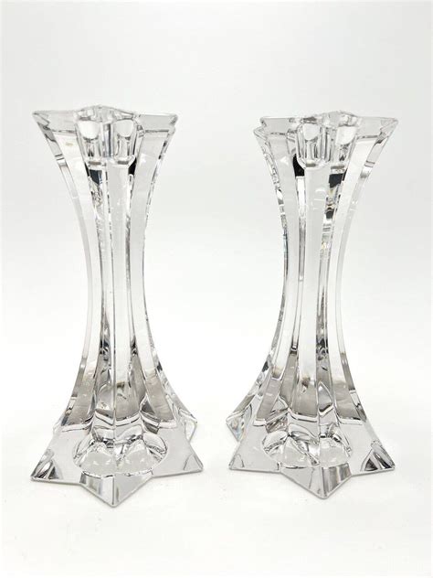 Mikasa Crystal Candlesticks Vintage Pair Art Deco Style Made In Austria