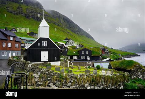 typical small village  faroe islands tradicional faroese grass
