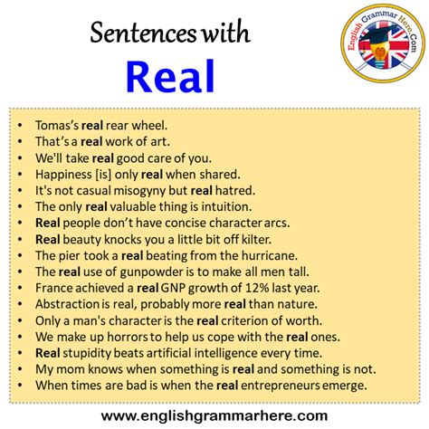 Sentences With Real Real In A Sentence In English Sentences For Real