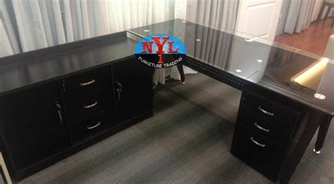 Executive Table L Shape Glass Top Office Partition Furniture