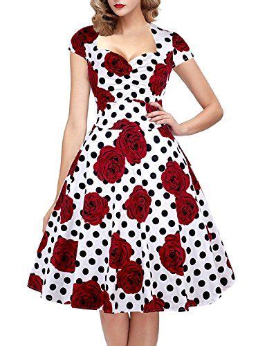 Oten Womens Halloween Vintage Swing Dress Retro Polka Dot Rockabilly Sugar Skull Cocktail Party