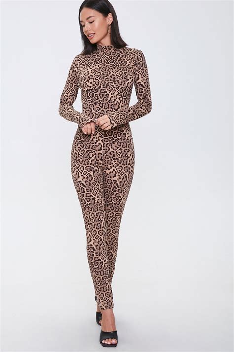 Leopard Print Mock Neck Jumpsuit