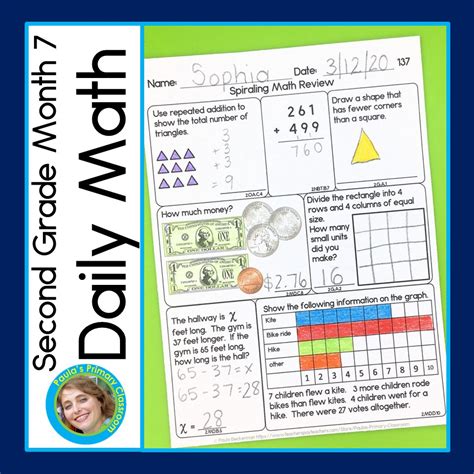 Math Spiral Review 2nd Grade Daily Worksheets Morning Work