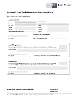 Ausfüllbar Online rhein neckar ihk24 Antrag auf vorzeitige Zulassung