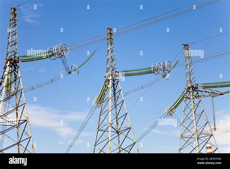 Support Of Line Of Electricity Transmissions Stock Photo Alamy