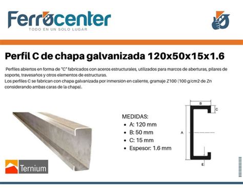 FERROCENTER Perfil C De Chapa Galvanizado 120 X 50 X 15 X 2 0 Mm X