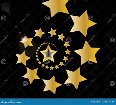 Gold Shooting Stars In Spiral On Black Background Stock Vector