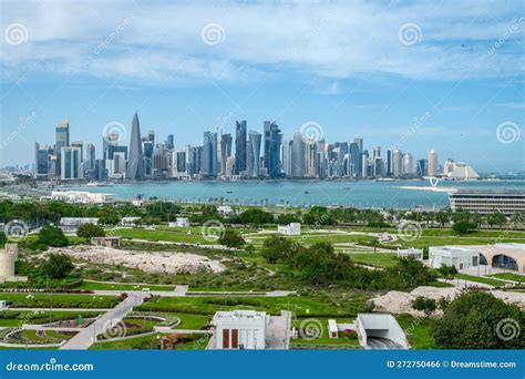 Beautiful Aerial View of Doha Skyline from Corniche Bidda Park ...